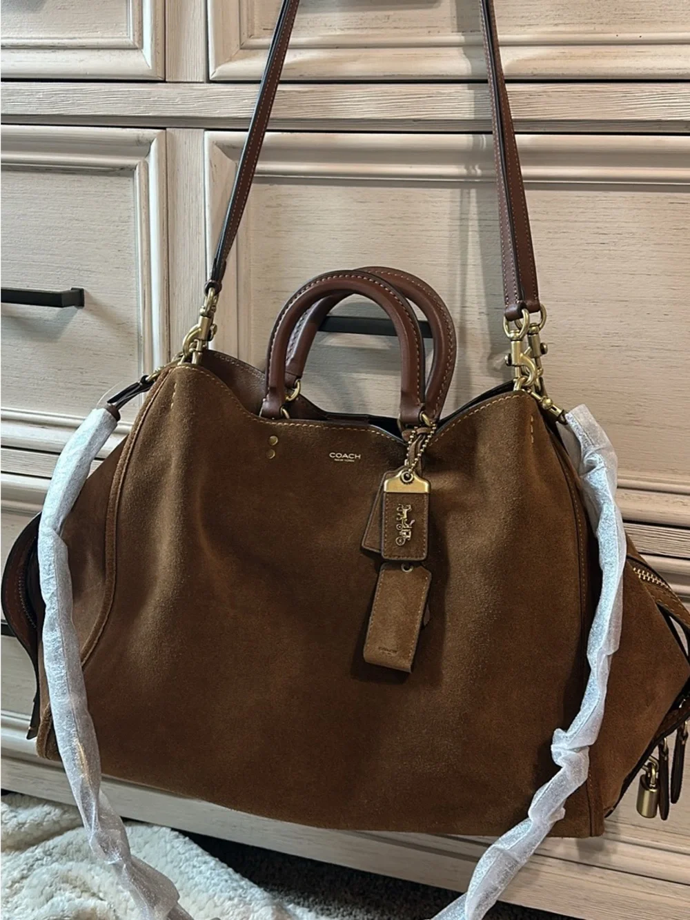 Coach Rouge 40 Suede & Soft Leather in Warm Brown Bag - Picture 13 of 15